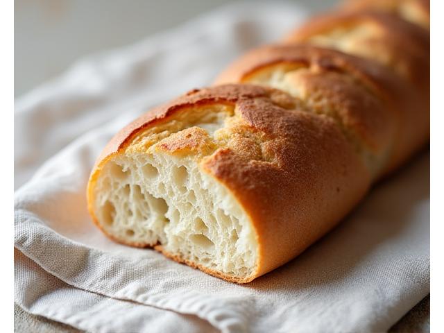 Une baguette tradition française croustillante et dorée, fraîchement sortie du four.