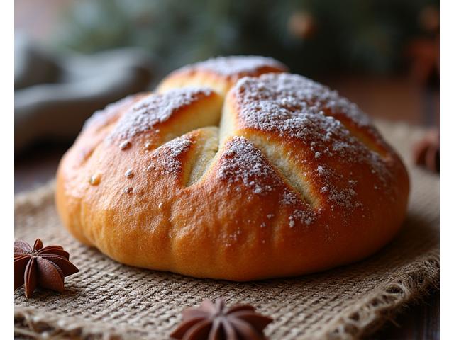 Une brioche aux épices moelleuse, saupoudrée de sucre glace pour l'hiver.