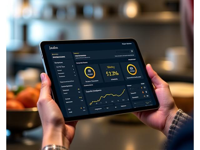 Maquette d'une application mobile B2B affichant des données de commande et de gestion de stock pour des produits frais, avec des graphiques clairs et une interface utilisateur professionnelle.