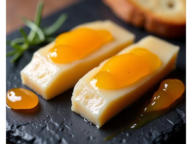 Tranches de foie gras de canard mi-cuit, accompagnées d'une confiture de figues et de pain brioché.