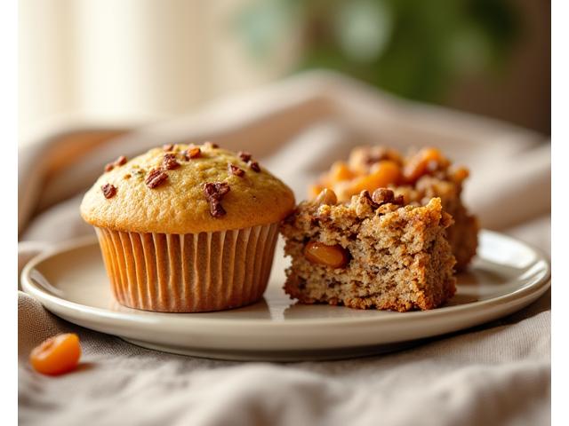Muffins aux légumes moelleux et barres de céréales douces, avec des baies et des noix incrustées.